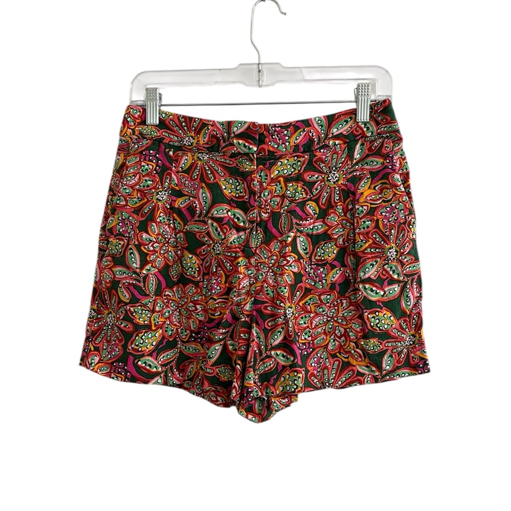 J Crew Shorts Women’s Size 6 Linen Blend Multi Floral Print Pockets Zip Front